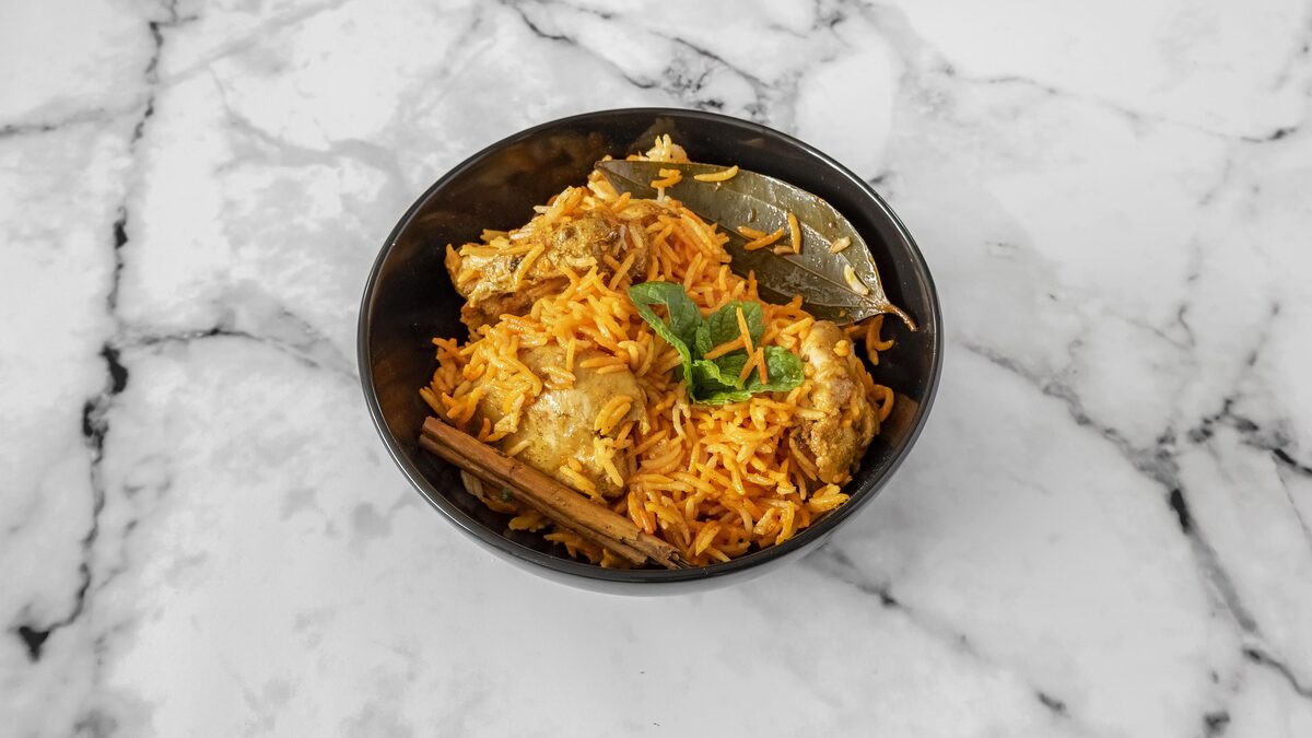 Chicken biryani with basmati rice, bay leaf and mint by Chef Sakshi Ahluwalia